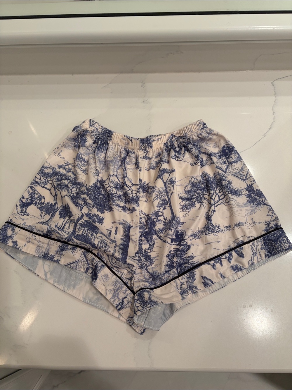 Blue & White Toile Short Pajama Set - Classic Sleepwear - Picture 7 of 14